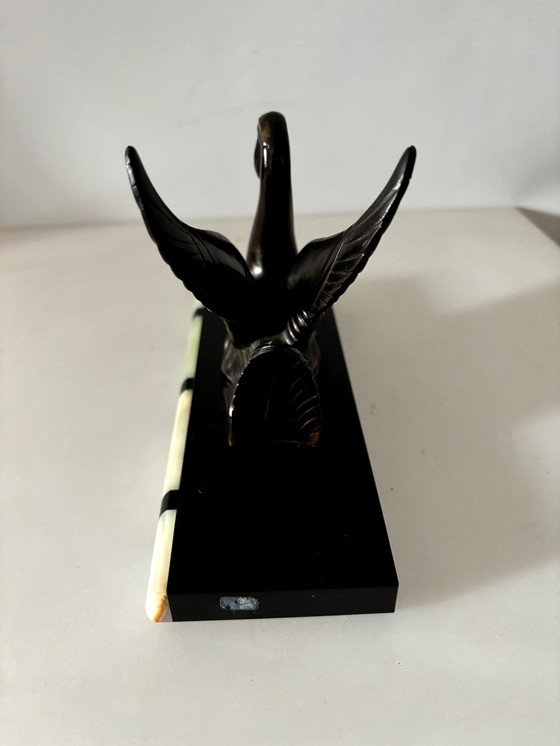 Image 1 of Swan of Spelter on marble base