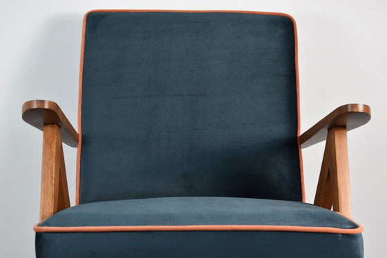 Image 1 of Restored Compass Chair, Canary Yellow Fabric, Orange Thread, Teak, 1960