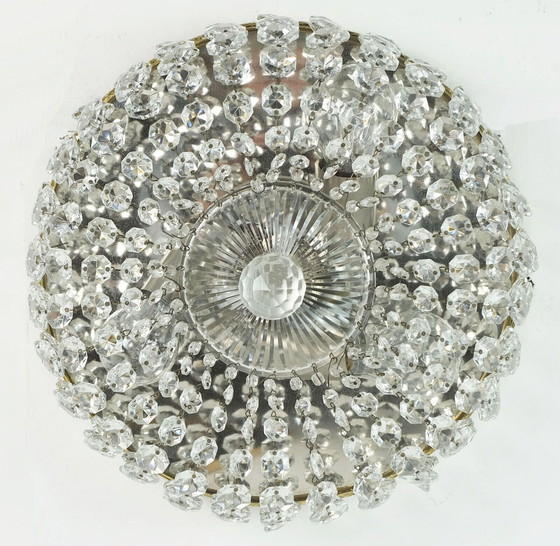 Image 1 of LUMIÈRE DE PLAFOND verre cristaux laiton métal années 60 hollywood regency style