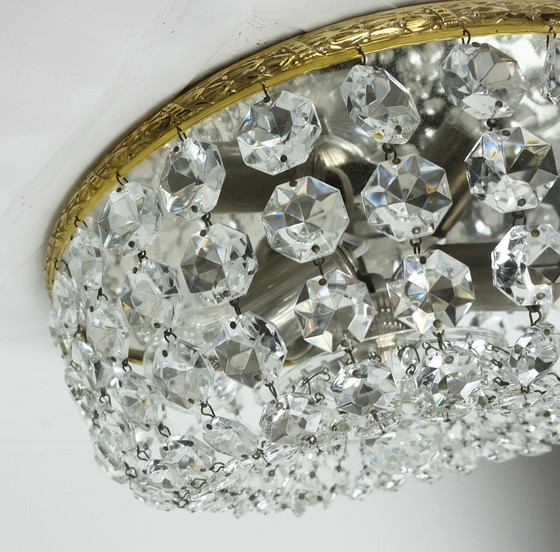 Image 1 of CEILING LIGHT glass crystals brass metal 60s hollywood regency style