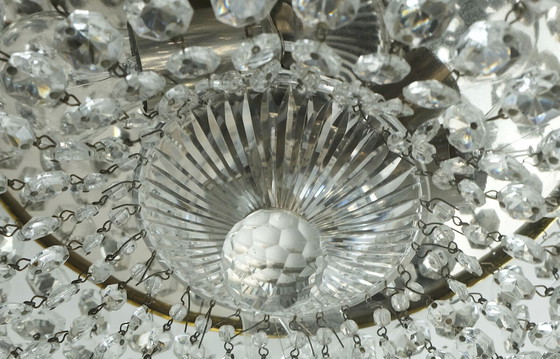 Image 1 of LUMIÈRE DE PLAFOND verre cristaux laiton métal années 60 hollywood regency style