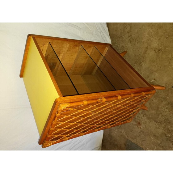 Image 1 of Libreria vintage in legno, bambù, rattan e vetro, anni '50