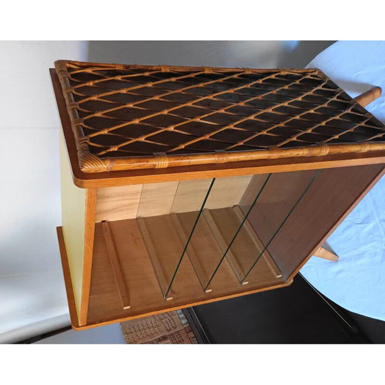 Image 1 of Libreria vintage in legno, bambù, rattan e vetro, anni '50