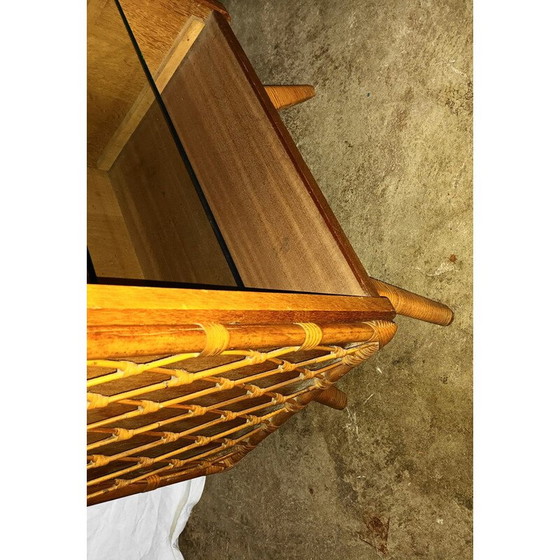Image 1 of Libreria vintage in legno, bambù, rattan e vetro, anni '50