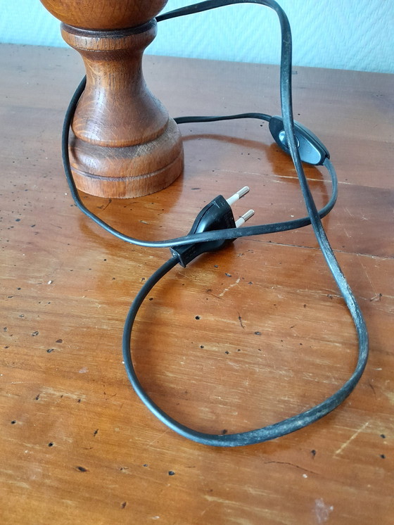 Image 1 of Art Deco Wooden Lamp With Foliage Lampshade