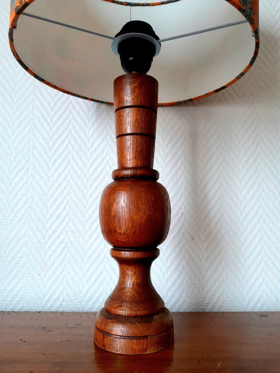 Image 1 of Art Deco Wooden Lamp With Foliage Lampshade