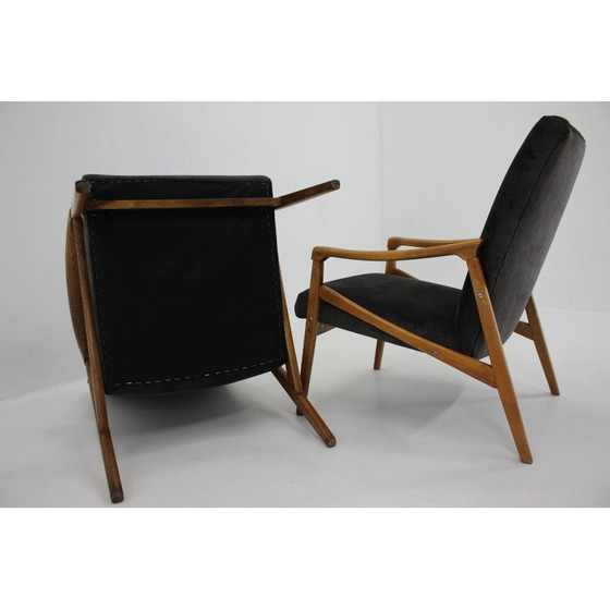 Image 1 of Pair of vintage beechwood armchairs with upholstered, Czechoslovakia 1960s