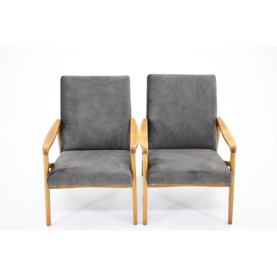 Image 1 of Pair of vintage beechwood armchairs with upholstered, Czechoslovakia 1960s