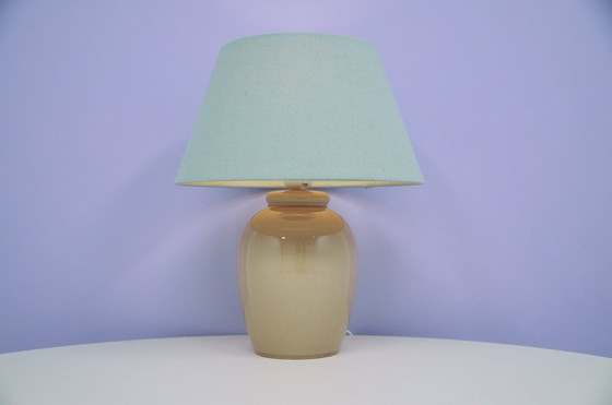 Image 1 of Taupe Table Lamp Green Lampshade