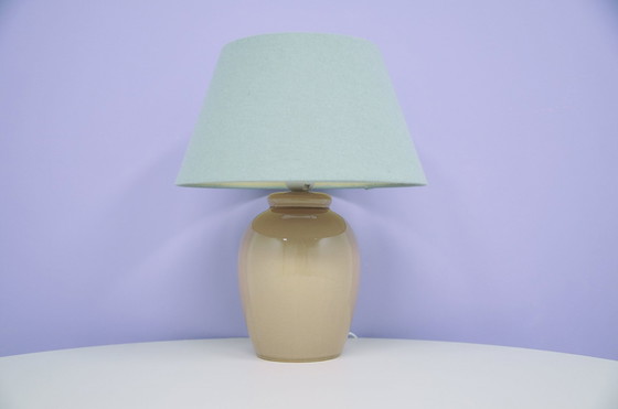 Image 1 of Taupe Table Lamp Green Lampshade