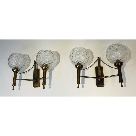 Image 1 of Coppia di lampade da parete vintage in ottone e vetro, 1970