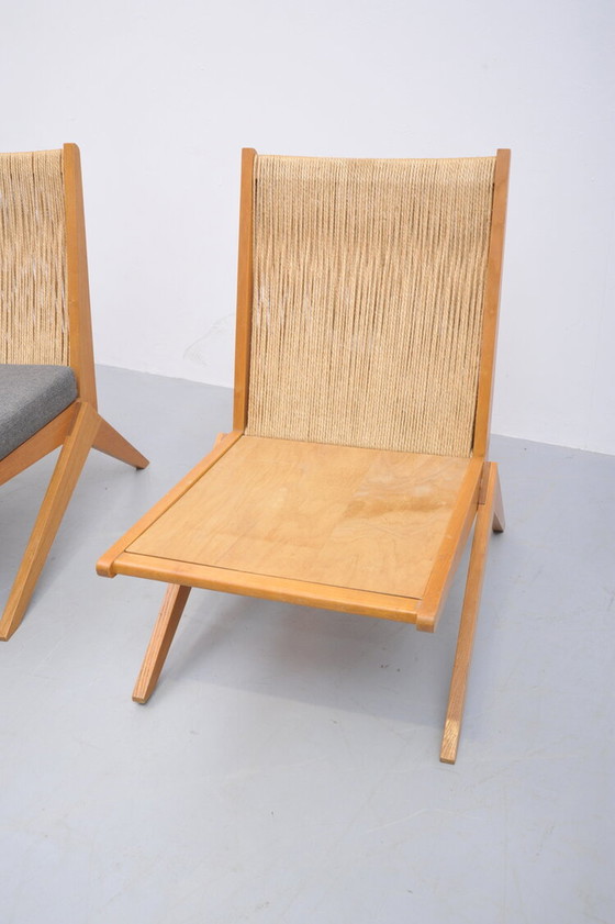 Image 1 of Chaises ciseaux dans le style de Pierre Jeanneret (attribuées), années 1950