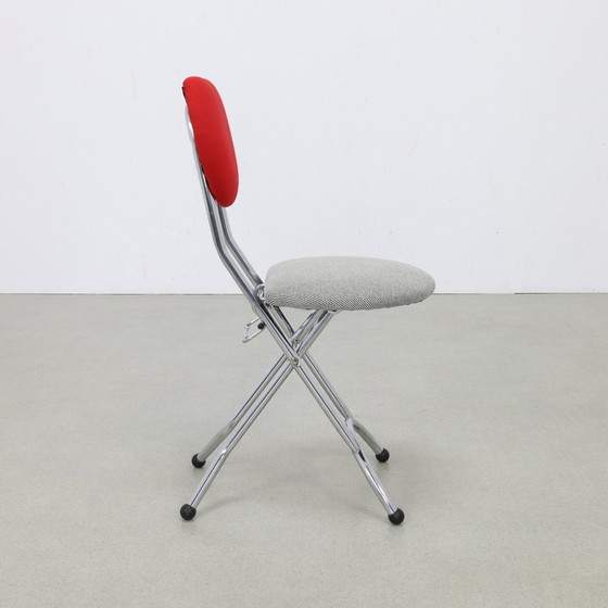 Image 1 of 4X Postmodern Folding Chair In Memphis Style Chrome & Wool, 1990S