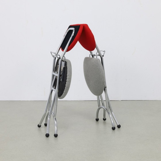 Image 1 of 4X Postmodern Folding Chair In Memphis Style Chrome & Wool, 1990S