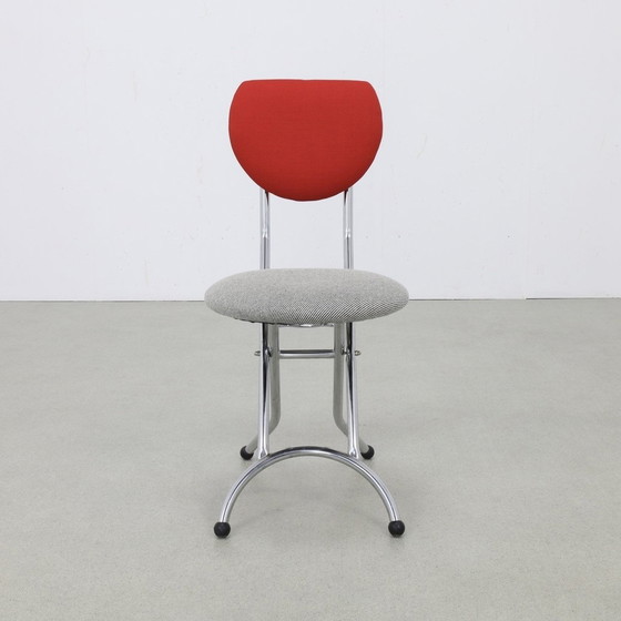 Image 1 of 4X Postmodern Folding Chair In Memphis Style Chrome & Wool, 1990S