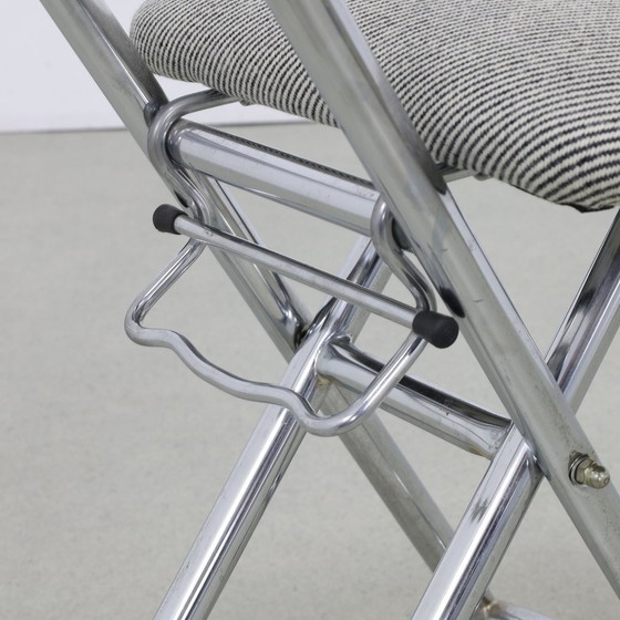 Image 1 of 4X Postmodern Folding Chair In Memphis Style Chrome & Wool, 1990S