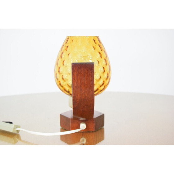 Image 1 of Lampada da tavolo vintage in legno e vetro di Drevo Humpolec, Cecoslovacchia 1960