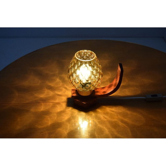 Image 1 of Lampada da tavolo vintage in legno e vetro di Drevo Humpolec, Cecoslovacchia 1960
