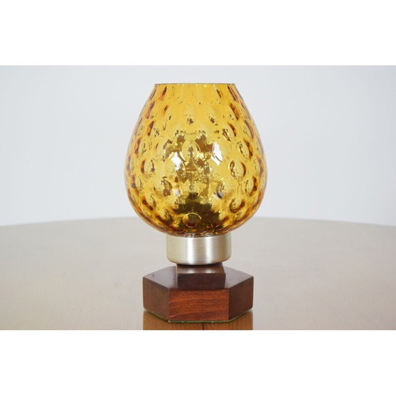 Image 1 of Lampada da tavolo vintage in legno e vetro di Drevo Humpolec, Cecoslovacchia 1960