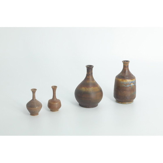 Image 1 of Set of 4 vintage brown stoneware vases by Gunnar Borg for Höganäs Ceramics, Sweden 1960