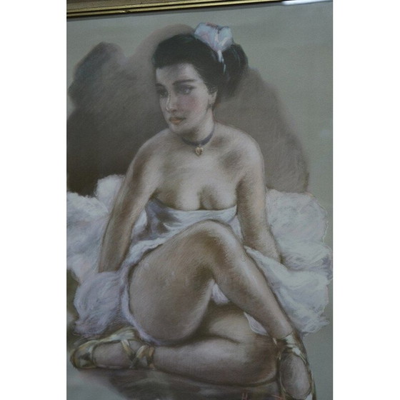 Image 1 of Ballerina vintage, acquerello e pastello su carta di Knud Hougart, anni '30