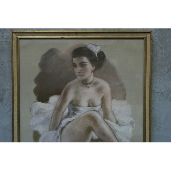 Image 1 of Ballerina vintage, acquerello e pastello su carta di Knud Hougart, anni '30