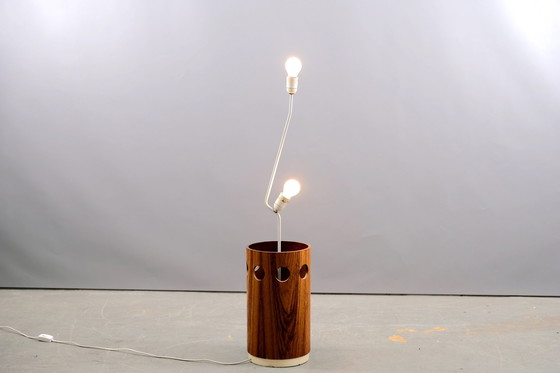 Image 1 of Danish vintage teak floor lamp with white shade, 1960s