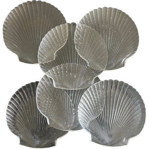 Set of 6 vintage shell glass plates, France 1980s
