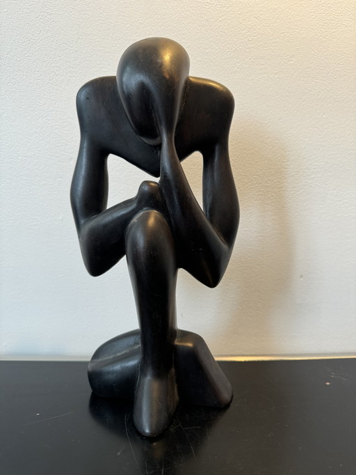 Penseur sculpture en bois