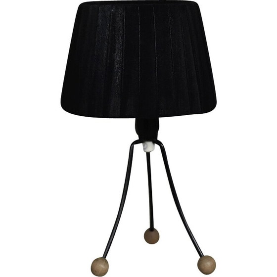 Image 1 of Lampada da tavolo vintage in metallo tinto nero e legno massello, Polonia 1960