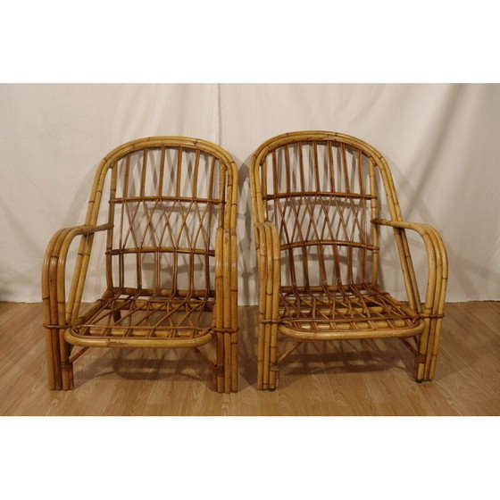 Image 1 of Pair of vintage rattan armchairs by Audoux Minnet, 1960