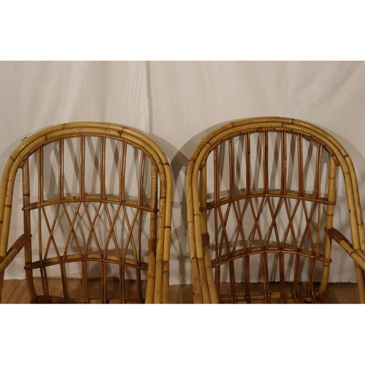 Pair of vintage rattan armchairs by Audoux Minnet, 1960