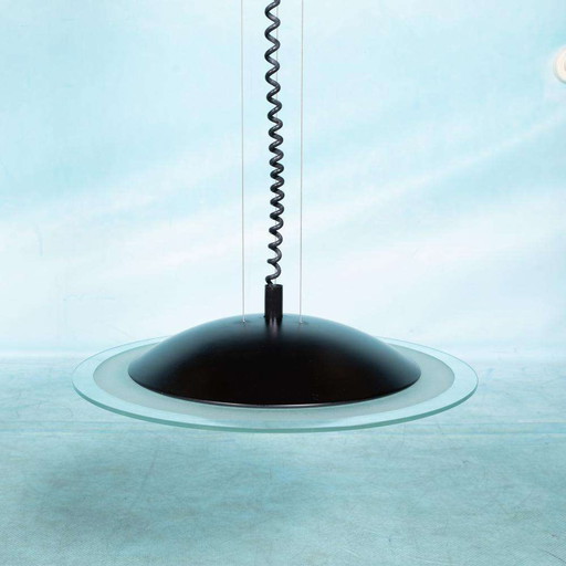 Vintage glass ufo pendant lamp 1970s/80s, memphis disc light