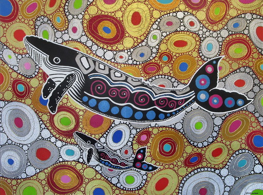 Whale Mother With Child Hand Painted- Erica Muizer