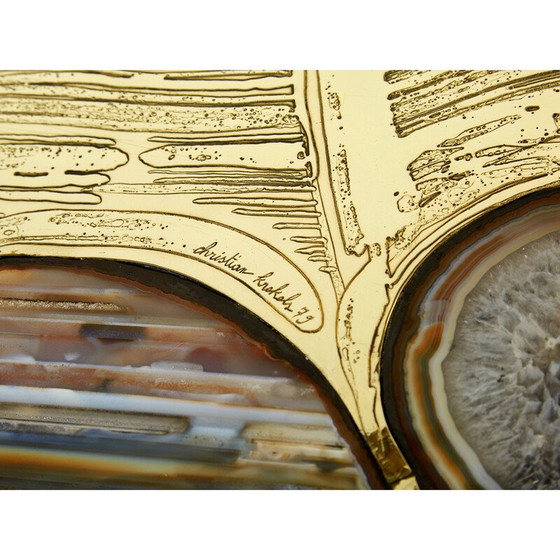 Image 1 of Tavolino da caffè belga vintage in ottone inciso e agata di Christian Krekels, 1979