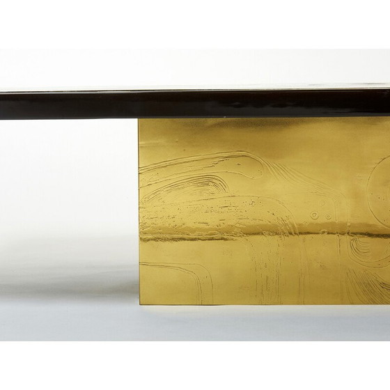 Image 1 of Tavolino da caffè belga vintage in ottone inciso e agata di Christian Krekels, 1979