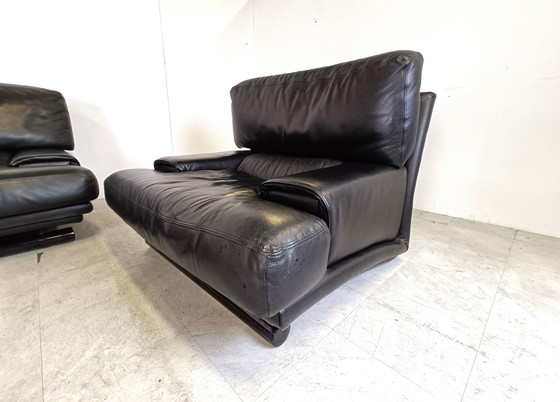 Image 1 of Vintage black leather sofa set 1970s