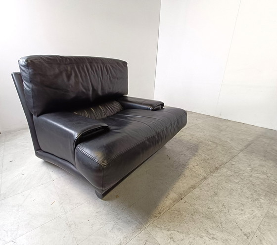 Image 1 of Vintage black leather sofa set 1970s