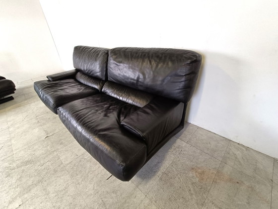 Image 1 of Vintage black leather sofa set 1970s
