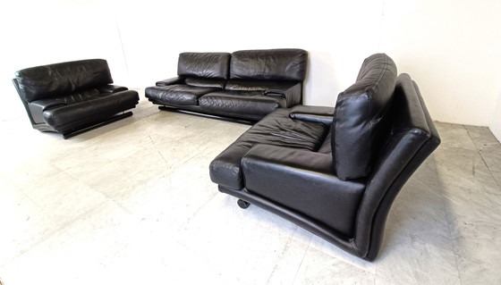 Image 1 of Vintage black leather sofa set 1970s
