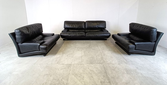 Image 1 of Vintage black leather sofa set 1970s