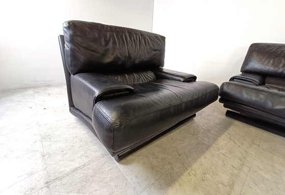 Image 1 of Vintage black leather sofa set 1970s