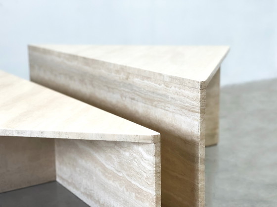 Image 1 of 2x Vintage travertine triangular coffee tables