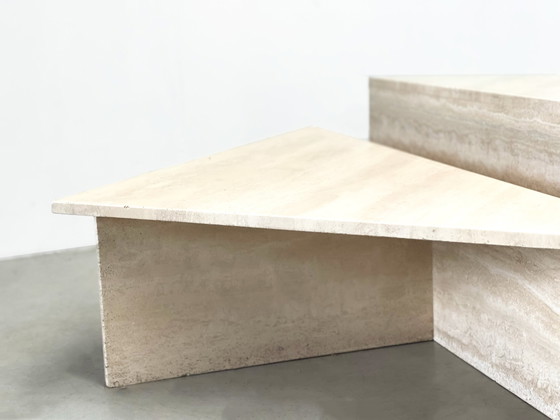 Image 1 of 2x Vintage travertine triangular coffee tables