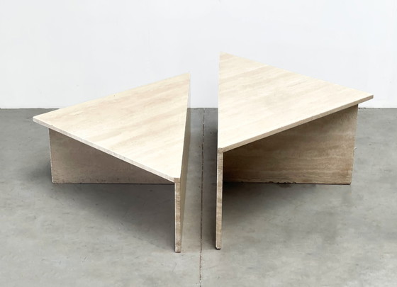 Image 1 of 2x Vintage travertine triangular coffee tables