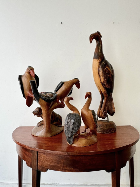 Image 1 of Tall Wooden African Bird Sculpture