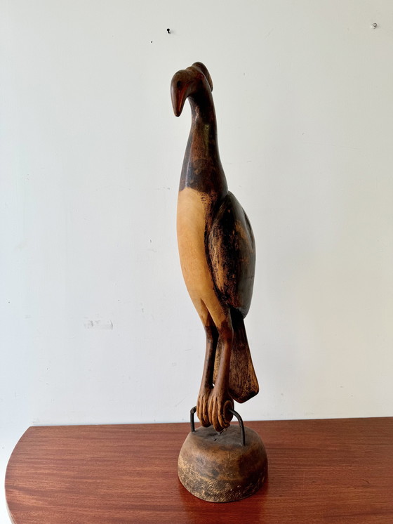 Image 1 of Tall Wooden African Bird Sculpture