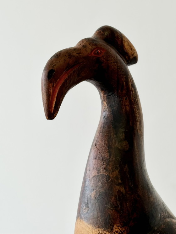 Image 1 of Tall Wooden African Bird Sculpture