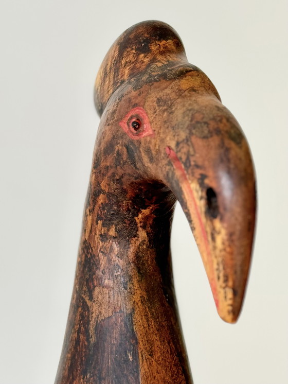 Image 1 of Tall Wooden African Bird Sculpture