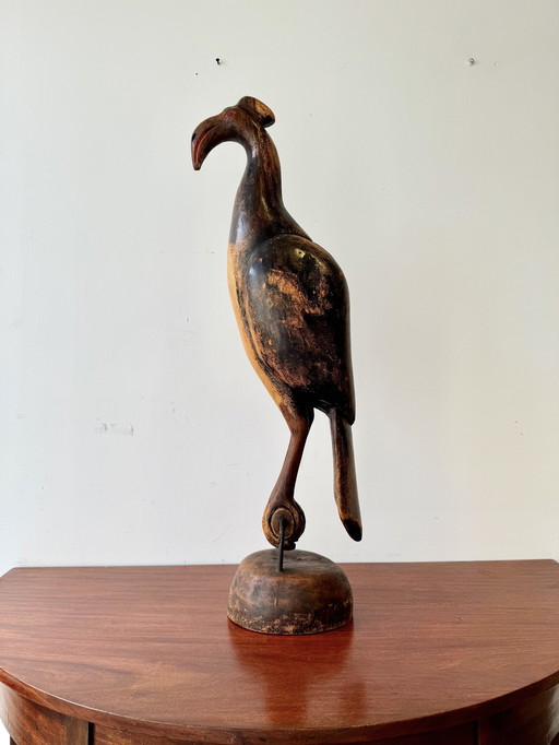 Tall Wooden African Bird Sculpture